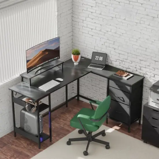 GALAXHERO 55-Inch L-Shaped Gaming Desk, Corner Computer Desk with Storage, Power Outlets & LED Lights, Office/Gaming Desk for Bedroom image {6}