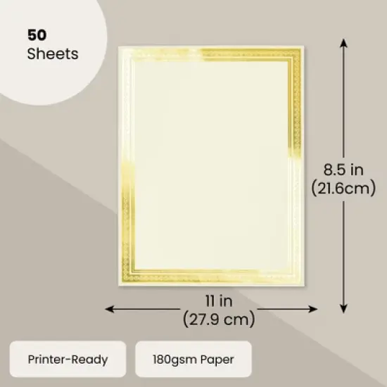 Paper Junkie 50 Sheets Gold Foil Award Certificate Paper 8.5 x 11 Inches for Printing - Blank Cardstock (Ivory) image {5}