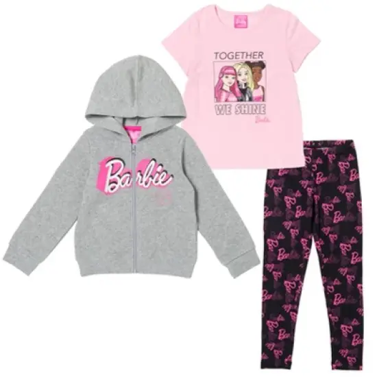 Barbie Girls Fleece Hoodie Graphic T-Shirt and Leggings 3 Piece Outfit Set  image {11}