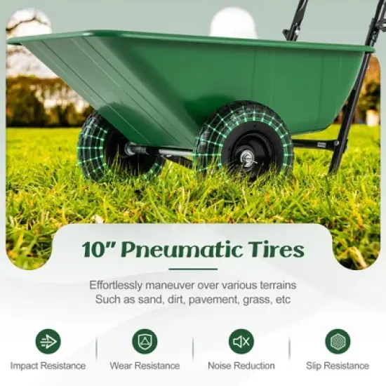 Tangkula Dual-Wheel Wheelbarrow w/ Pneumatic Tires 330 LBS Load Capacity 21 Gal Volume image {9}