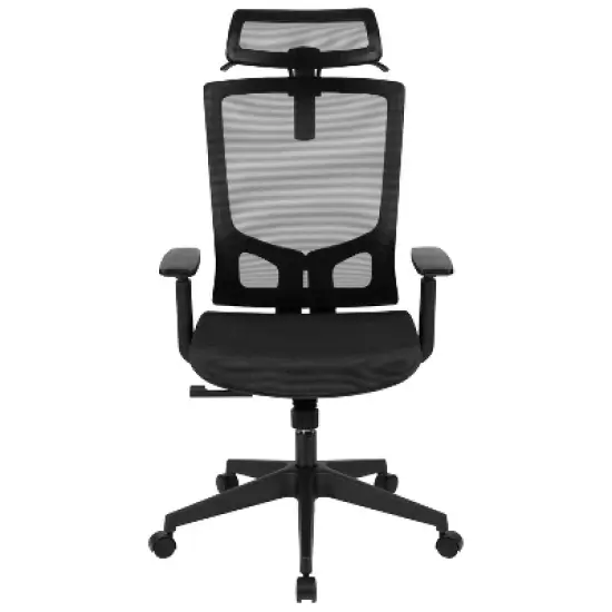 Flash Furniture Ergonomic Black Mesh Office Chair-Synchro-Tilt, Pivot Headrest, Adjustable Arms image {2}