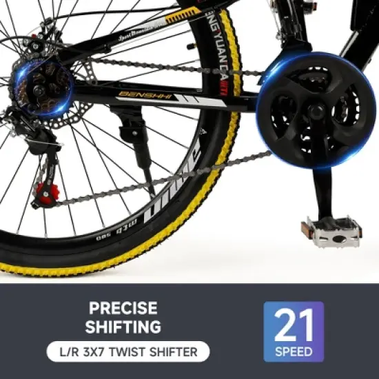 Topteng 21 Speed 26 inches Mountain Bike, Full Suspension MTB for Teenagers- Yellow image {3}