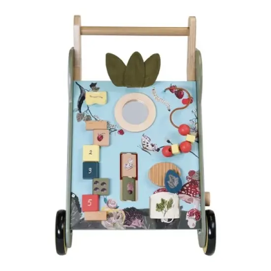 Manhattan Toy Wildwoods Owl Wooden Push Cart with Shape Sorter and Basket, Serrated Oval, Spinners, Bead Run and More image {1}