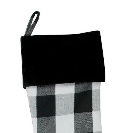 Northlight 20" White and Black Buffalo Plaid Christmas Stocking with Cuff image {2}