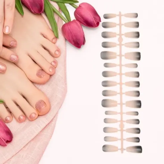 Unique Bargains Gradient Long Coffin Fake Nails Black Pink 1 Pc image {3}