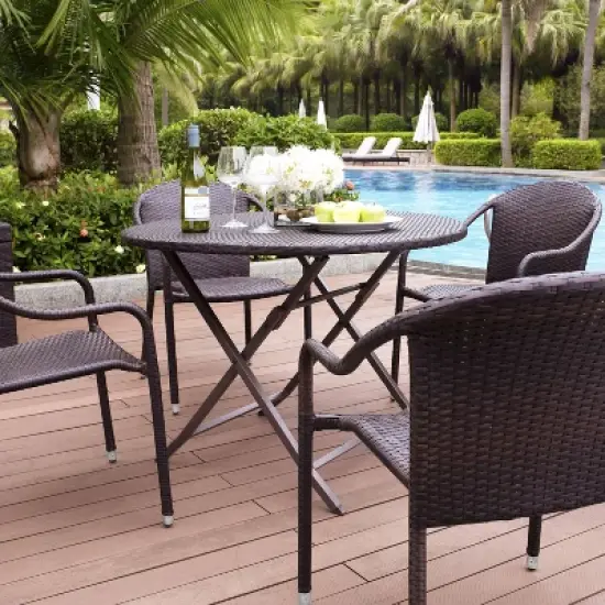 Palm Harbor 5pc Outdoor Wicker Dining Set - Brown - Crosley image {1}