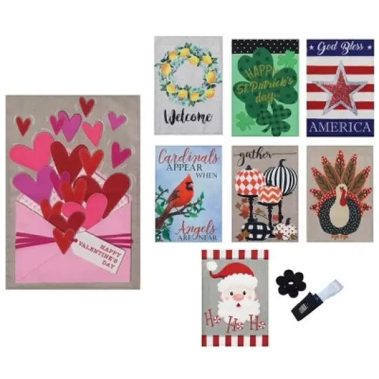 Evergreen Seasonal Burlap Flag Set of 8 image {8}