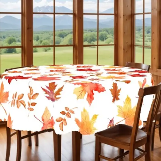LOVEVOOK Maple Leaves Tablecloth, Round Fall Tablecloth, Pumpkin Table Cloth, Autumn Harvest for Christmas, Holiday, Thanksgiving Decor image {6}