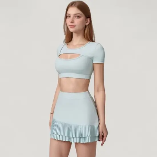 Anna-Kaci Active Women's Short Sleeve Cropped Active Top with Keyhole Front Cutout and Built-In Bra for Medium Support image {5}