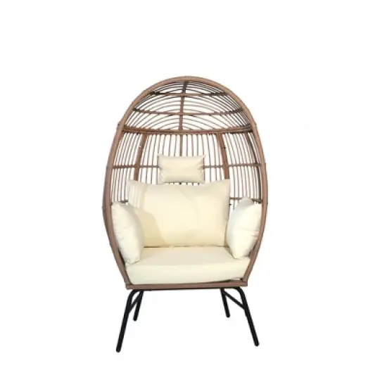 Egg Chair Outdoor, Patio Chair With Ottoman, Hand-woven PE Wicker, 3.9 Inches Thick Cushion, Steel Frame, Lumbar Support image {5}