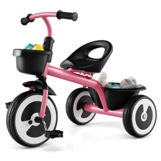 Babyjoy Toddler Tricycle Kids Trike with Adjustable Seat Front & Rear Storage Baskets Navy/White/Pink image {11}