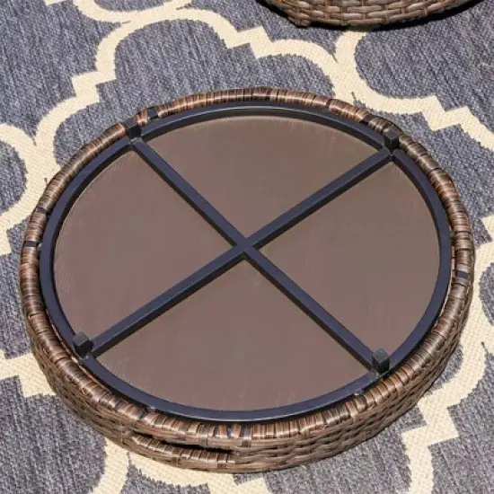 5pc Rattan Conversation Set with Chairs, Ottomans & Storage Side Table - Captiva Designs image {8}