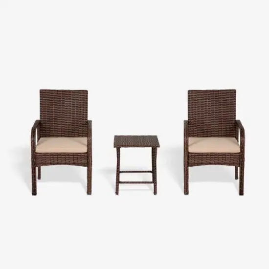 WestinTrends 3-Piece Rattan Wicker Modern Converstaion Seating Set, Brown/Beige image {6}