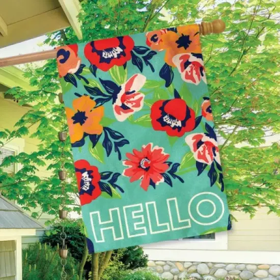Hello Floral Spring Burlap House Flag Double-Sided 28" x 40" Briarwood Lane image {2}