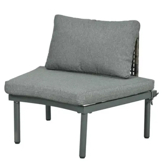 FIONECA 6-Piece Half Moon Outdoor Sectional Sofa Set with 2 Coffee Tables, Gray PE Wicker Patio Furniture with Cushions & Pillows image {10}