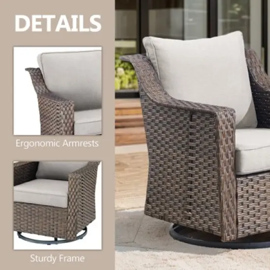 5 Pieces Patio Furniture Set, Wicker Rattan Outdoor Conversation Set with Patio Swivel Chairs, Ottoman and Side Table, Patio Set for Balcony image {3}