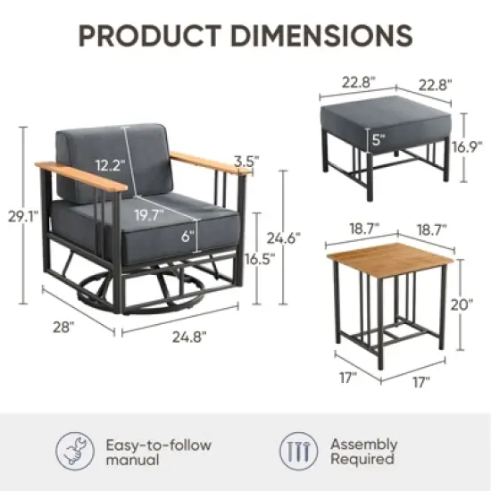 Belord Luxury Patio Swivel Chairs with 6" Extra Thick Cushions, Small Patio Furniture Set with Swivel Glider Outdoor Chairs for Porch, Balcony image {11}