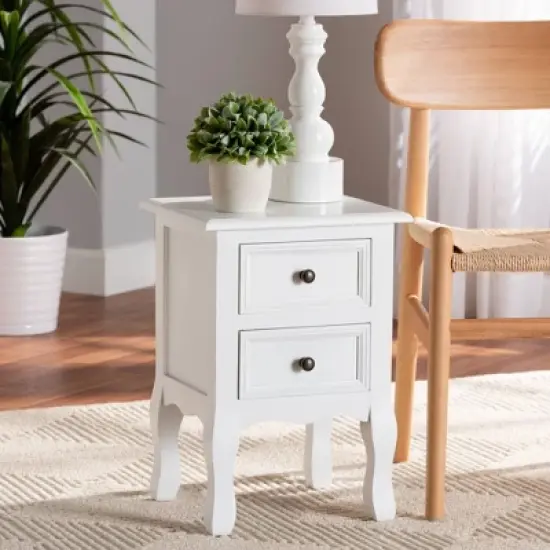 Caelan Wood 2 Drawer Nightstand White - Baxton Studio image {5}