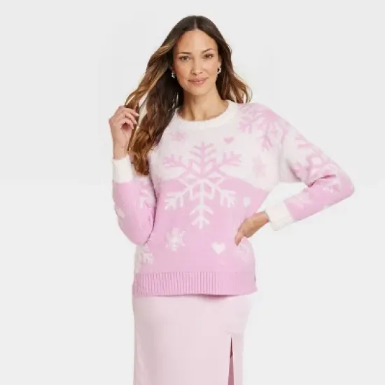 Women's Snowflake Graphic Sweater - Pink image {3}