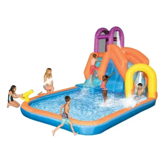 Magic Time International Mega Tornado Twist Inflatable Kids Water Park w/ Slide & COMFY FLOATS No Inflate Memory Foam Sun Disc Pool Float, Watermelon image {3}