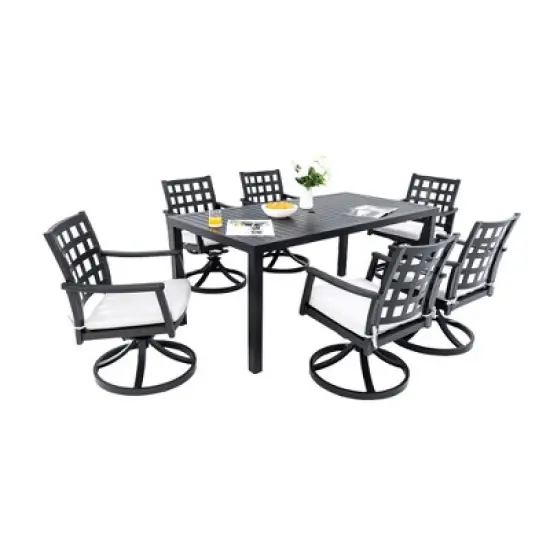 UNISOAR 7PC Outdoor Patio Dining Set with 6 Swivel Rock Dining Chairs image {3}