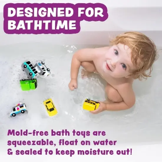 Tub Works Vehicles Bath Cars Mold Free Bath Toys, 6 Pack image {1}