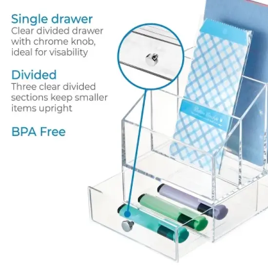 Clarity Cosmetic Palette Organizer with Drawer for Vanity or Cabinet to Hold Makeup, Beauty Products, Hair Accessories - 3 Compartments - Clear image {7}