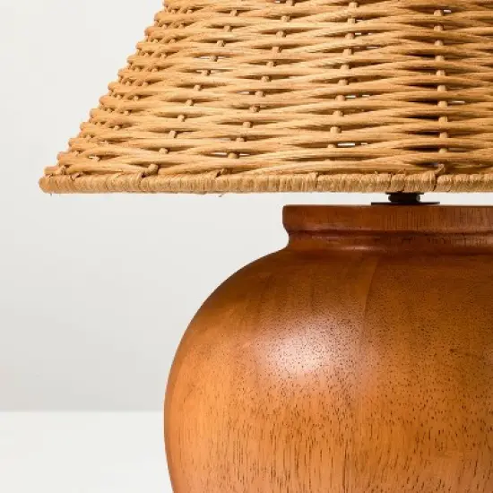 Wood Base with Rattan Shade Accent Table Lamp - Hearth & Hand&trade; with Magnolia image {3}