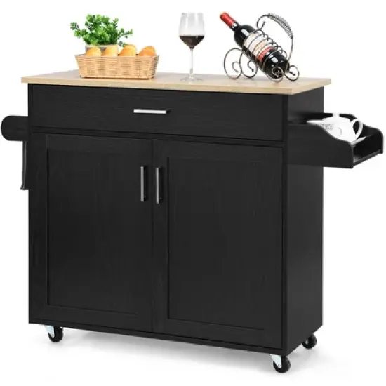 Costway Rolling Kitchen Island Cart Storage Cabinet w/ Towel & Spice Rack White\Black\Cherry\Gray image {11}