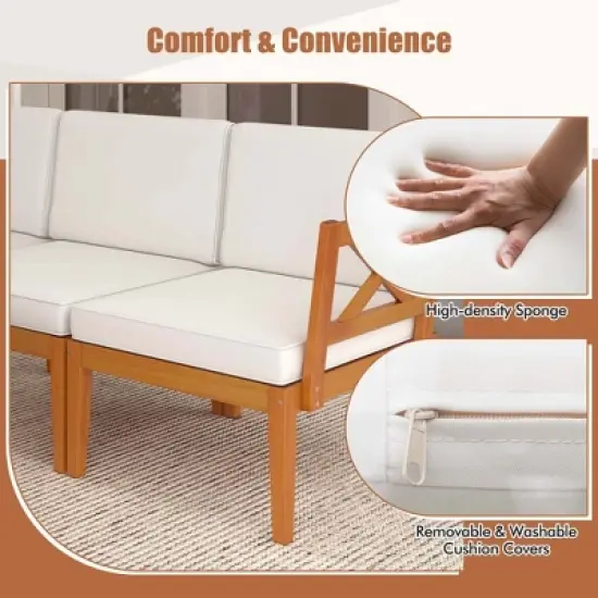 Tangkula 10 PCS Patio Furniture Set Acacia Wood Outdoor Sectional Conversation Set with Cushions and 2-Tier Coffee Table image {2}