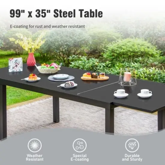 Captiva Designs 1pc Outdoor Patio Expandable Rectangular Steel Dining Table with Two Tabletop Leaves image {5}