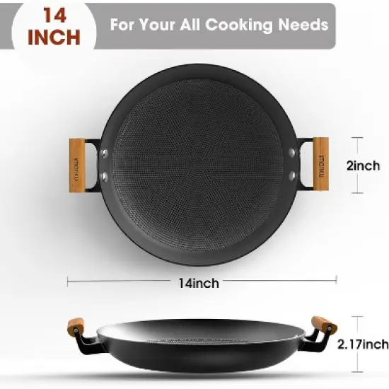 imarku Non Stick Frying Pan, 14 Inch Large Cast Iron Skillets, Cooking Paella Pan with Stay Cool Handle, Nonstick Grill Pan Compatible with Cooktops image {1}