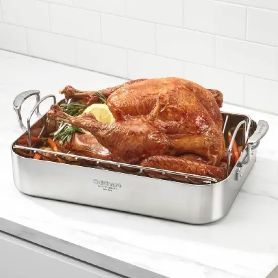 Cuisinart MultiClad Pro 16" Tri-Ply Stainless Steel Roasting Pan & Stainless Rack - MCP117-16BR: Dishwasher-Safe Roaster image {3}