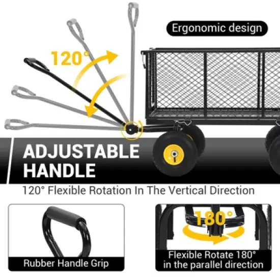 1100 Lbs Steel Garden Cart, Heavy Duty Metal Garden Wagon with 10" Wheels, All-Terrain Wagon with 180&deg; Rotating Handle & Removable Sides image {4}