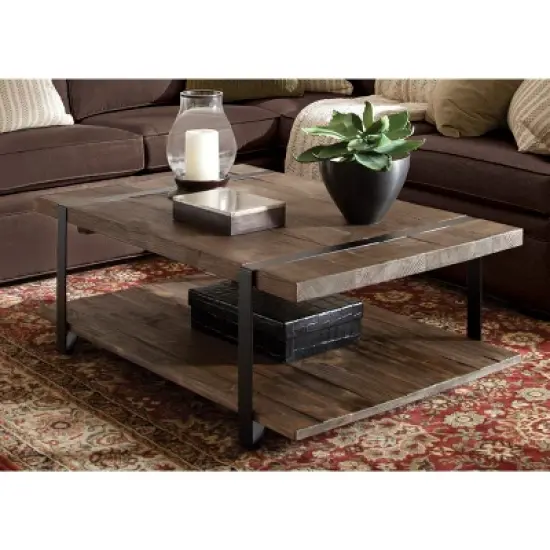 48" Modesto Solid Wood & Metal Coffee Table: Rustic, Shelf Storage - Alaterre Furniture image {2}