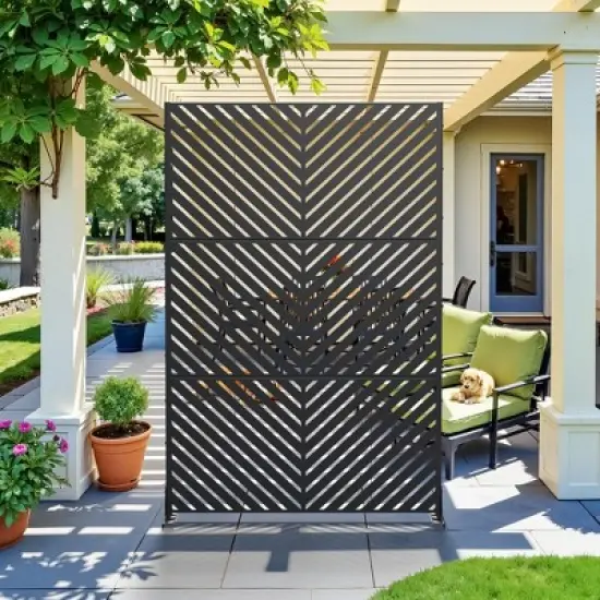 PexFix 72 in. x 47 in. Outdoor Metal Privacy Screen Garden Fence in Arrows Pattern in Black image {12}