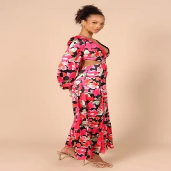 Petal and Pup Womens Teena Puff Sleeve Cutout Midi Dress image {3}