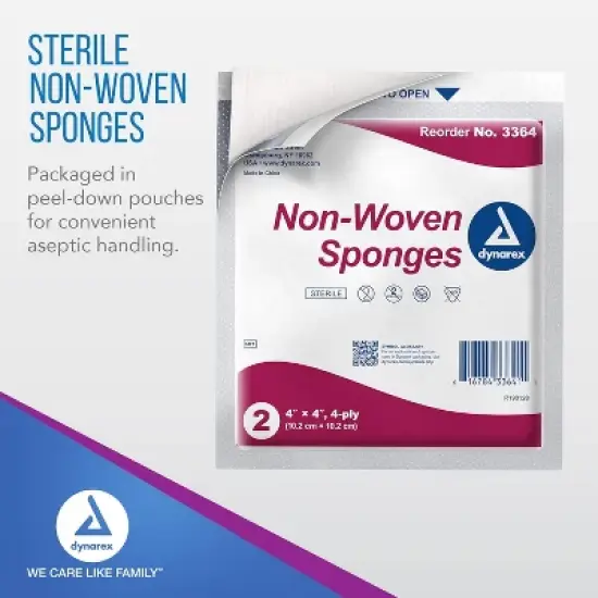 Dynarex Post Op Non-Woven Gauze Sponge Sterile 4" x 4" 4-Ply, 25 Count image {1}