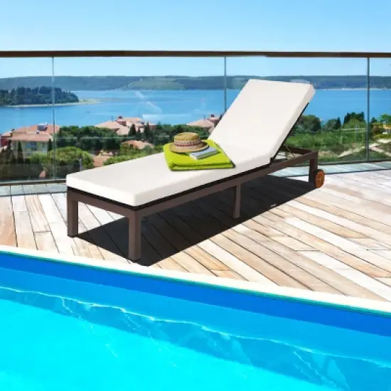 Tangkula 2PCS Patio Adjustable Rattan Recliner Chaise Lounge Chair w/ Cushion Wheels image {1}