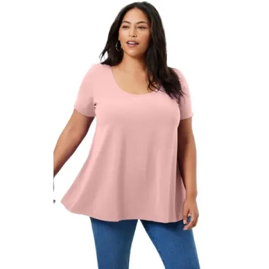 June + Vie by Roaman's Women&rsquo;s Plus Size Short-Sleeve Swing One + Only Tee image {3}