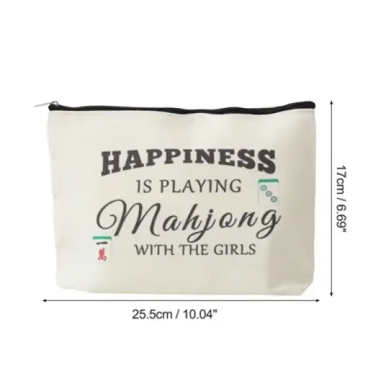 Unique Bargains Durable Mahjong Pattern Makeup Bag Beige 1 Pc image {1}