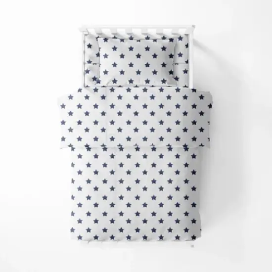 Bacati - Stars Navy Ikat Muslin 4 pc Toddler Bedding Set image {2}