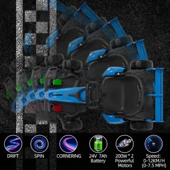 24V Kids Ride on Go Kart, 7.5mph Variable High Speed Drifting Car, 7ah Battery 200W*2 Motors,Ajustable Legroom for Kids Grows, Blue image {4}
