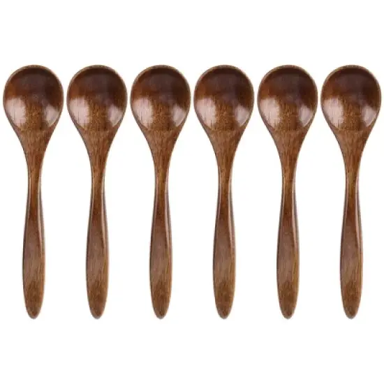 Unique Bargains Wooden Natural Grain Home Kitchen Soup Oil Salt Sugar Dining Spoons 5.5" Length Brown 6 Pcs image {6}