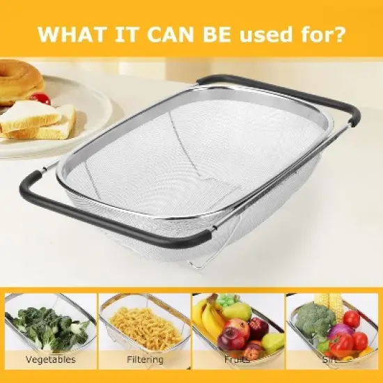 Kitchen Accessories Over the Sink Colander Strainer Basket，Stainless Steel Colander with Expandable Rubber Grip Sink Drainer image {3}