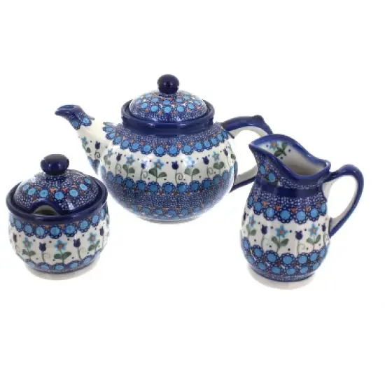 Blue Rose Polish Pottery 1700 Vena 3 Piece Tea Set image {12}