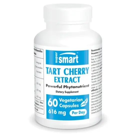 SuperSmart Tart Cherry Extract 616mg per Day - Patented CherryPURE Tart Cherry Montmorency | Non-GMO, Vegan & Gluten Free - 60 Vegetarian Capsules image {1}