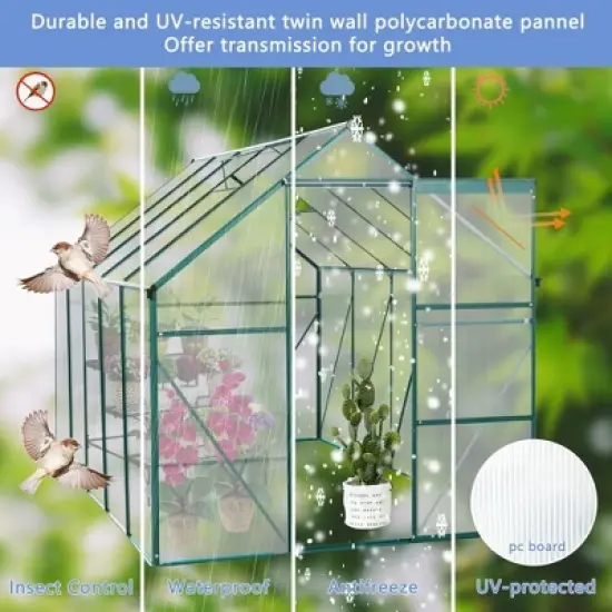 Greenhouses For Outdoors, Walk In Greenhouse With Adjustable Roof,  Drainage System & Galvanized Base, Rust-proof Greenhouse For Backyard image {2}
