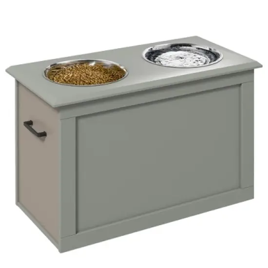 Gulches PawHut Raised Pet Feeding Station with Storage & Stainless Steel Bowls for Large Dogs - Gray image {1}