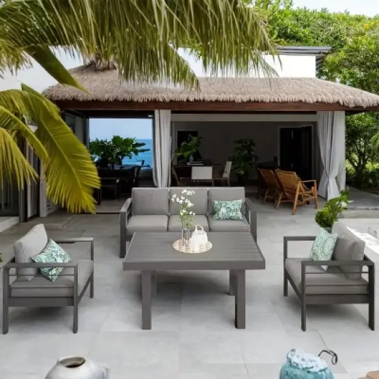 Heynemo Aluminum Patio Furniture Set, 4 Pcs Modern Outdoor Conversation Set Couch Sofa with Upgrade Cushion and Dining Table image {7}